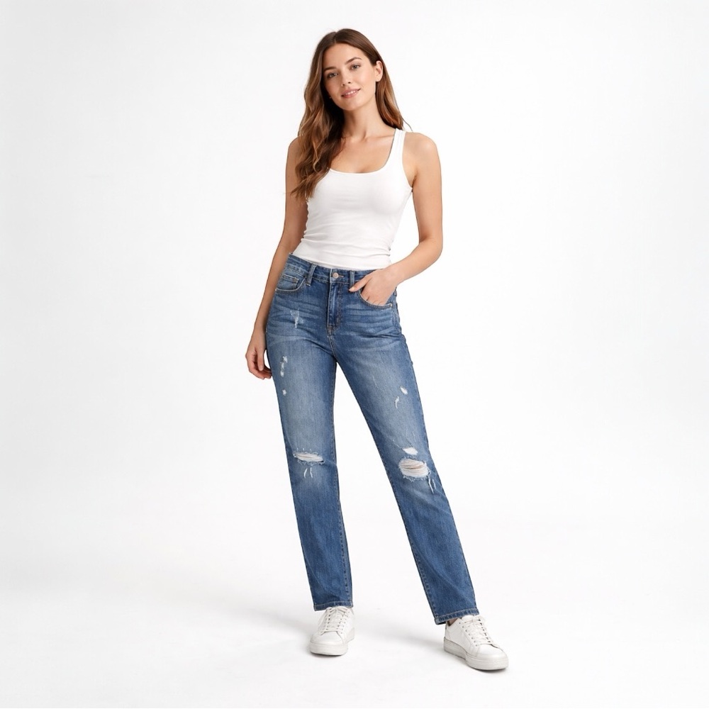 Judy Blue Relaxed Fit Mid Rise Distressed Stretch Jeans | Size 28/7